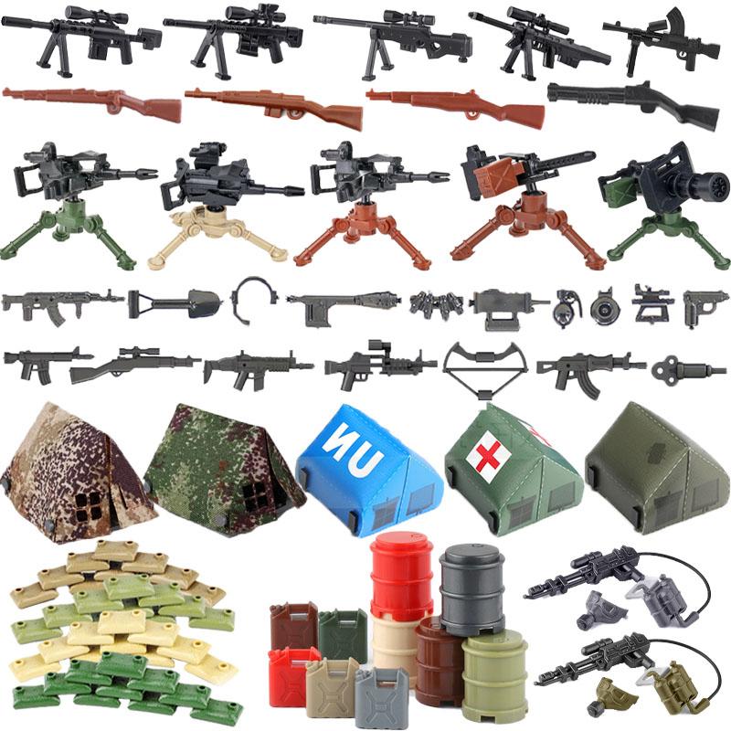 Militärisches Baustein-Soldatenfiguren-Zubehör Zelt Ölfass Sandsack Waffe Kiste Armee Bausteine Geschenk Spielzeug Kinder J034