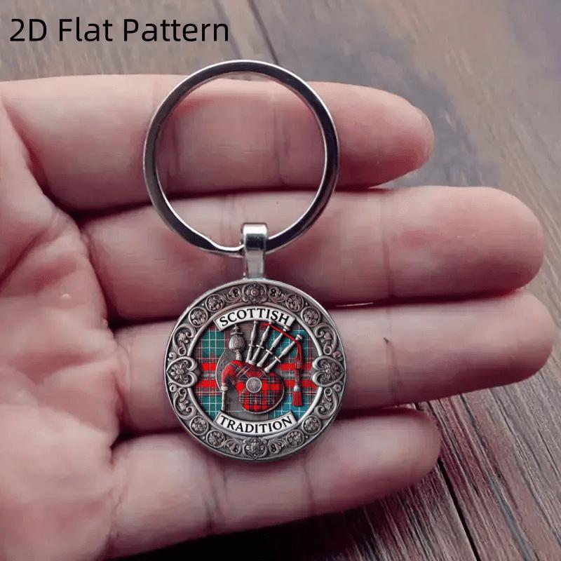 Retro Scottish Plaid Keychain with Alloy Glass Pendant Accessories
