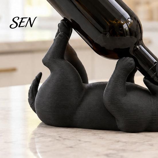 Sturdy Wine Bottle Support Lying Dog Rack, Matte Black 3D Printed Statue, Decorative Creative Animal Stand Holder for Dining Table or Bar Cabinet