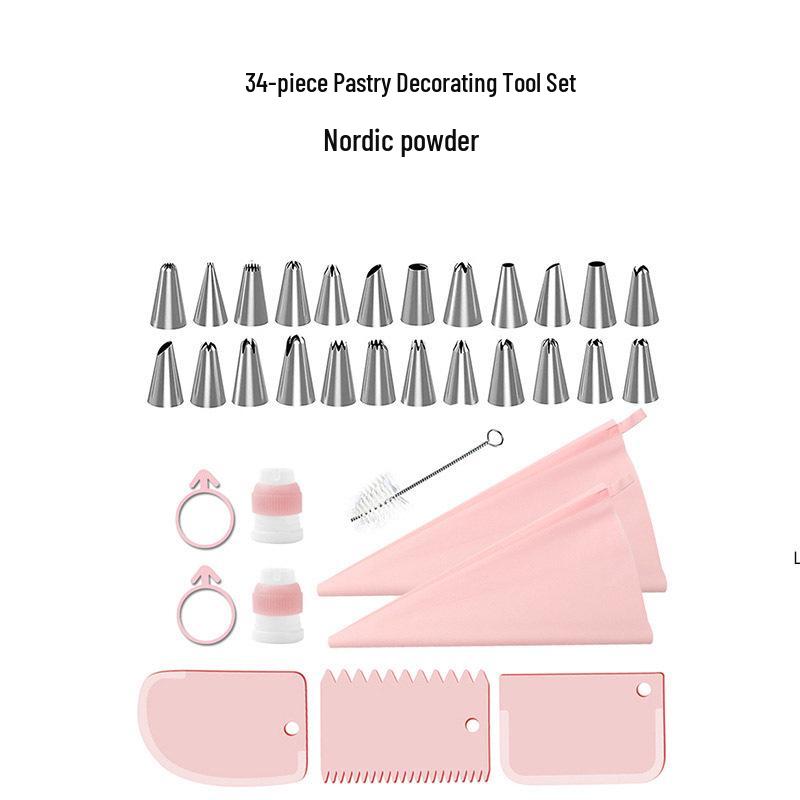 34-Piece Cake Decorating Tool Set: Piping Tips, Piping Bags & Converter for Cream and Lace Designs