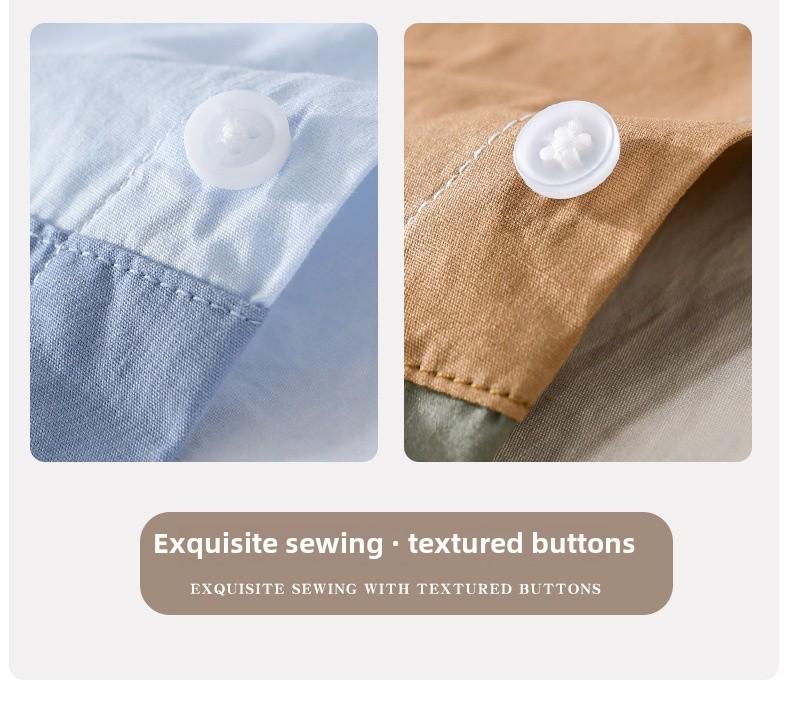 Men's Japanese-Style Summer Color-Block Short-Sleeve Cotton Shirt