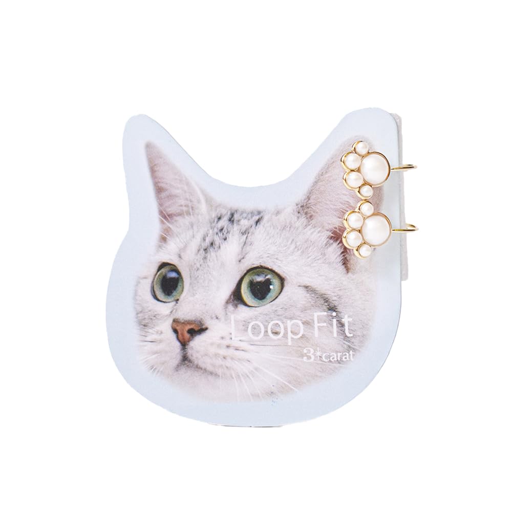 

3carat Loop Fit Cat Motif Paw Cat Pearl Painless New Sensation Earrings Lightweight Hard to Fall Off Nickel Free Hypoallergenic Earrings Made in Japan