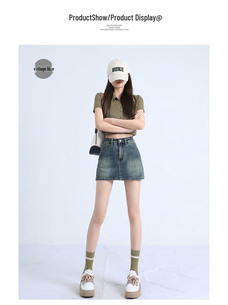 2025 Spring/Summer Women's Retro Denim A-Line Bodycon Mini Skirt
