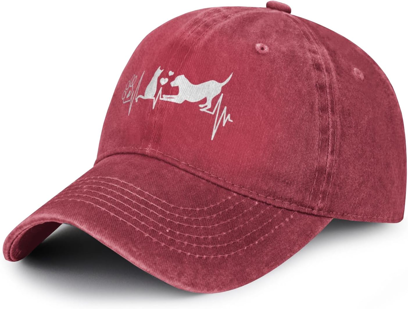 

Cat Dog Paw Heartbeat Baseball Cap Vintage Washed Polyester Dad Hat Adjustable for Unisex One Size