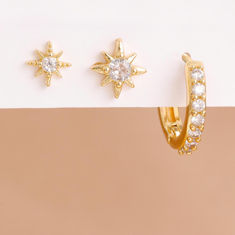 3PCS Stainless Steel Twinkle Star Ear Piercing Ear Stud Round Earrings For Women Zircon Tragus Helix Cartilage Piercing Jewelry
