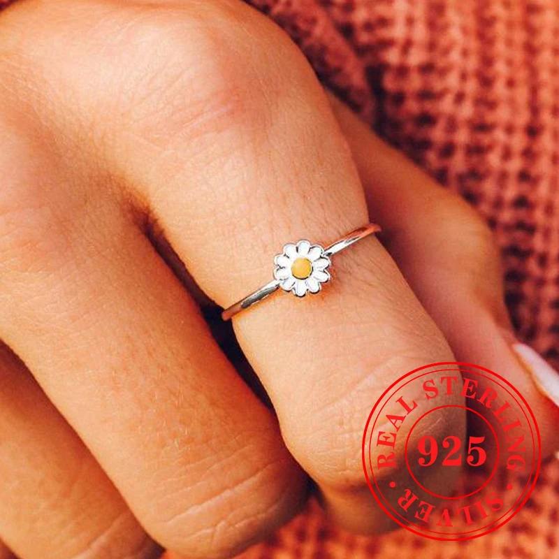 CAOSHI Aesthetic Daisy Flower Design Ring for Women 925 Sterling Silver Elegant Luxury Jewelry High-end Eternity Wedding Jewelry