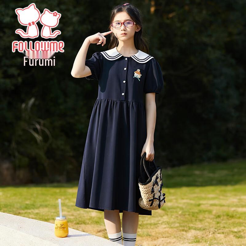 Girl s Summer School Style Navy Collar Dress 150 королевский синий