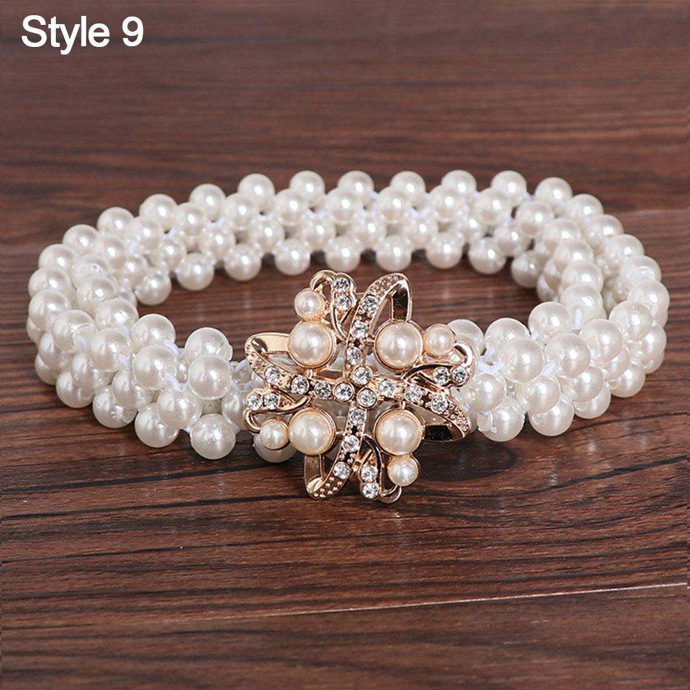 Ladies' Elastic Rhinestone Waist Chain Thin Drawstring Belt Fashion Pearl Waist Belt  For Women