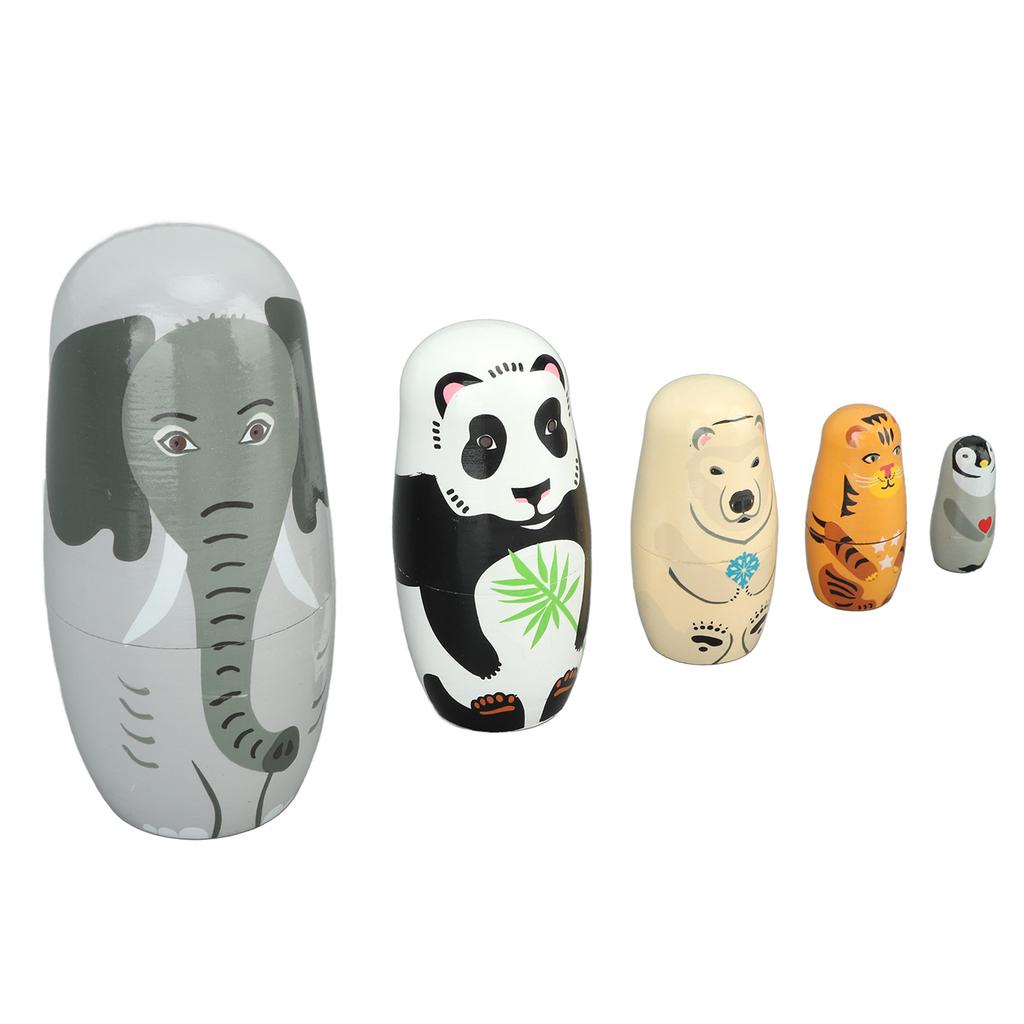 Wooden Animal Nesting Dolls Handcrafted 5 Layer Cute Painted Russian Nesting Dolls Toy Gift for