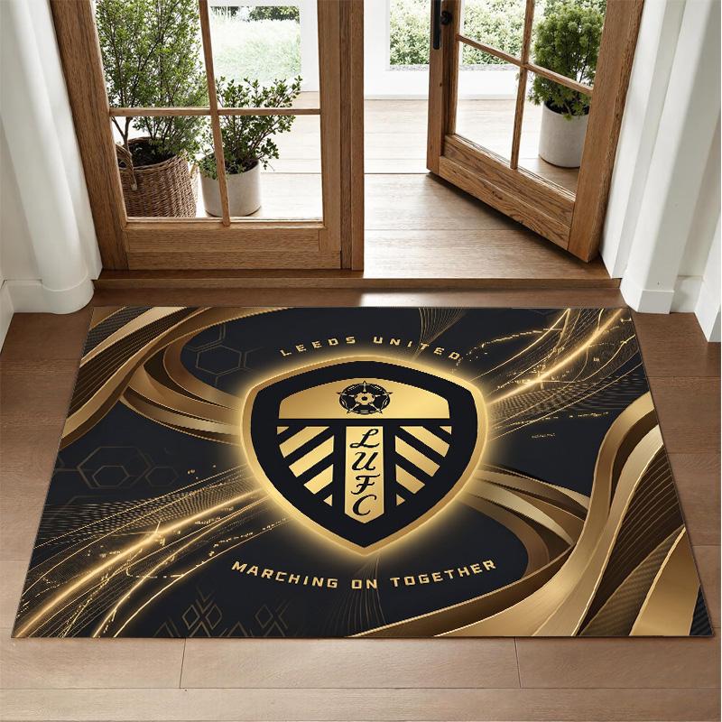 Leeds United Football Design Crystal Velvet Rug Soft Decorative Mat for Bedroom Entrance