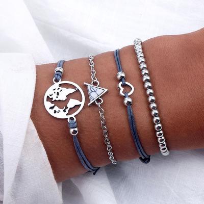 4 pièces/ensemble Boho carte amour coeur multicouche perles pendentif Bracelets bracelet pour femmes bijoux de charme