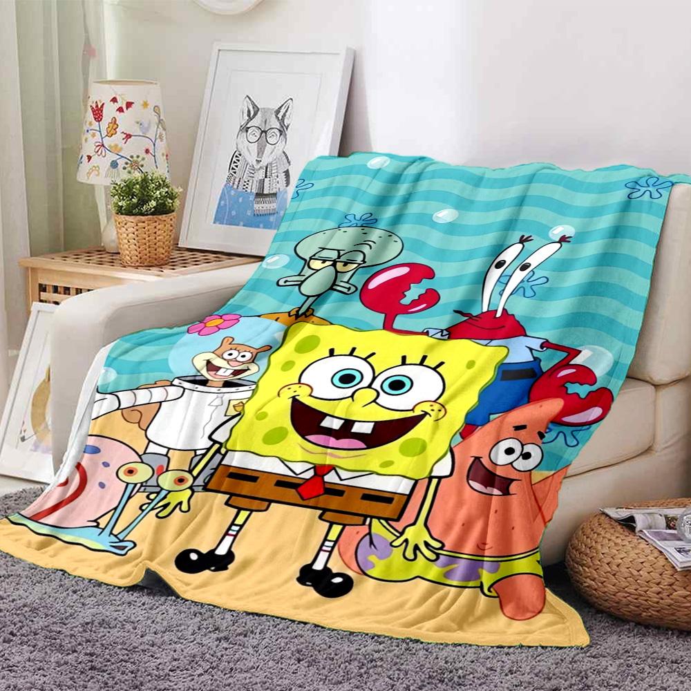 Spongebob Friends Flannel Blanket Super Soft Warm Cozy Blanket For Sofa Bed Office Travel Allseason Home Decor Gift