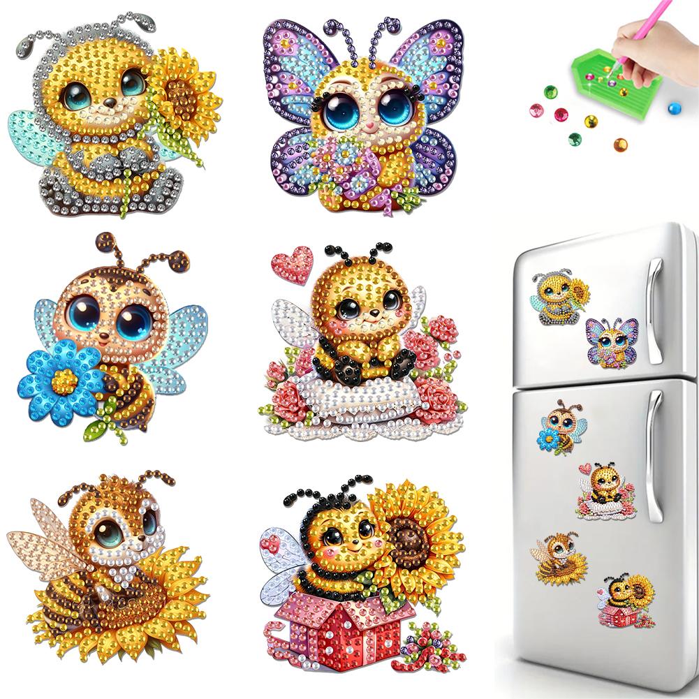 6Pcs Acrylic Bee Diamond Painting Refrigerator Magnet Diamond Painting Fridge Magnet DIY Fridge Stickers for Fridge Whiteboards