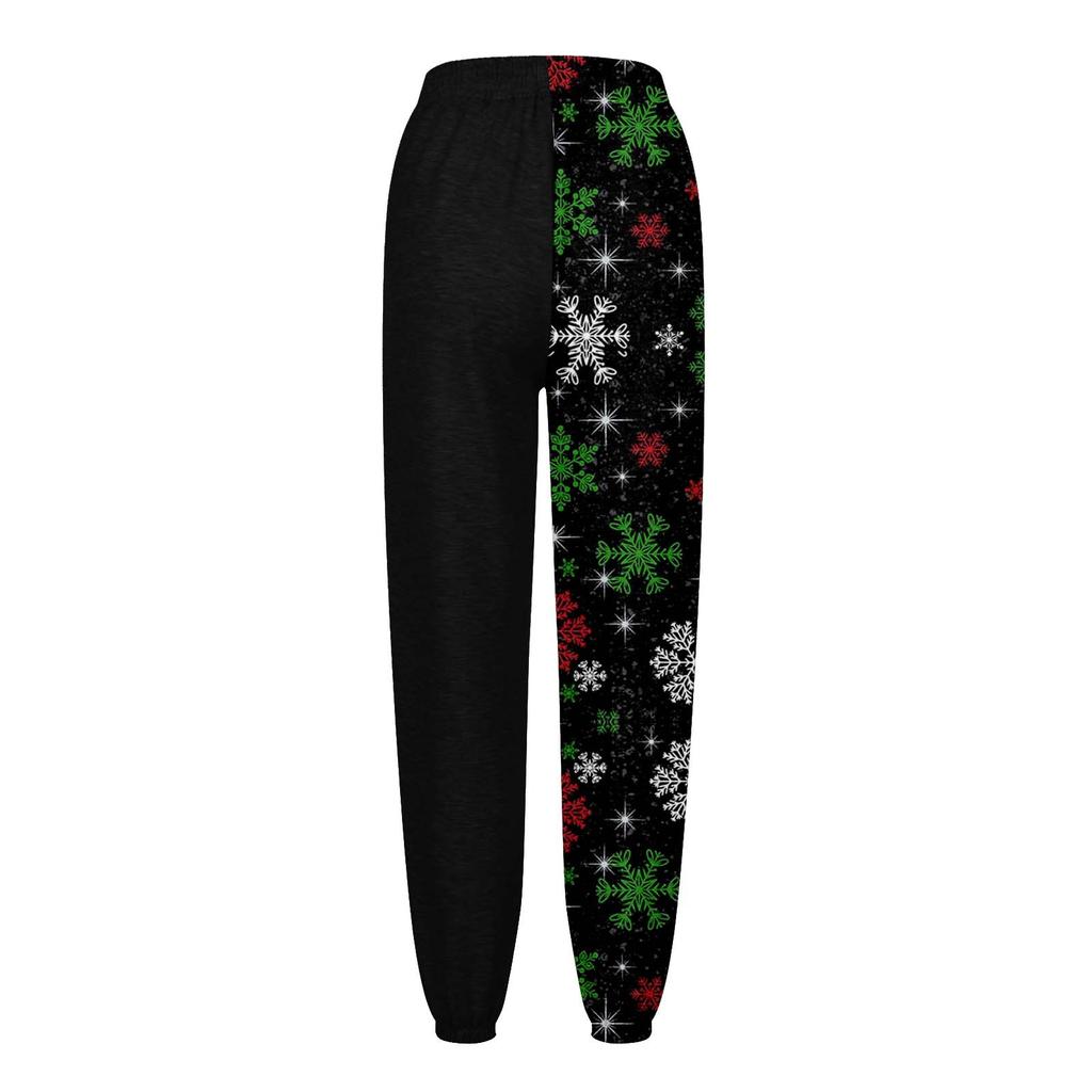 Women's Christmas  Print Casual Pants Drawstring Elastic Waist Drawstring Pants WIth Pockets