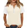 Women's Fashionable Casual V-neck Button-down Summer Color-blocked Printed Short-sleeved Top