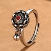 Ethnic Style Prayer Wheel Lotus Flower Bell Ring Women Jewelry Blessing Jade The Six-Syllable Mahayana Mantra Ring for Lady Gift