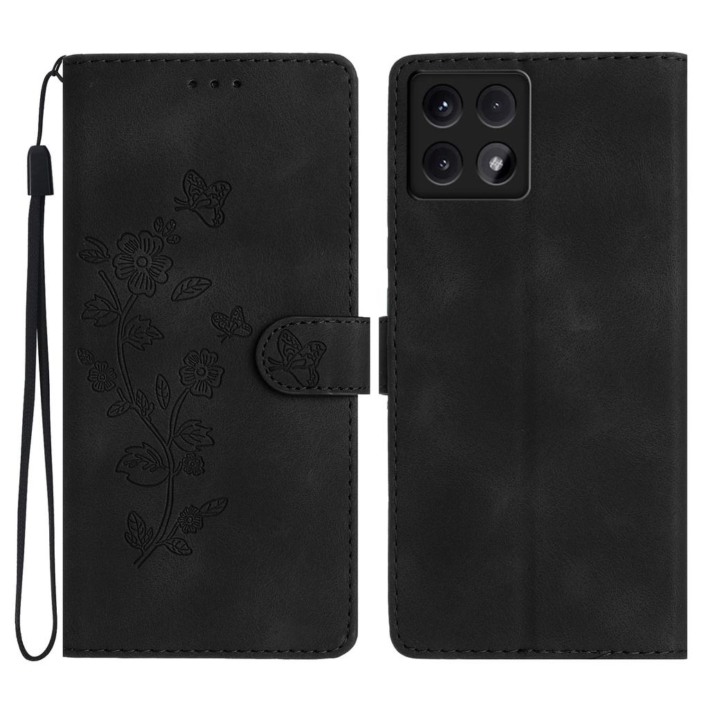For Xiaomi 14T Case Leather Imprinted Flower Phone Cover Wallet with Wrist Strap