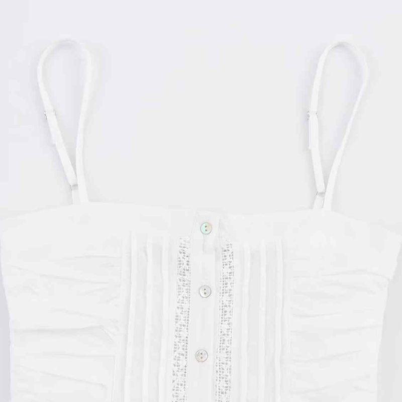 Kaslead New Arrival Women's Clothing Fashion Style Embroider Ruched Straight Collar Sling Tops 7521011 251