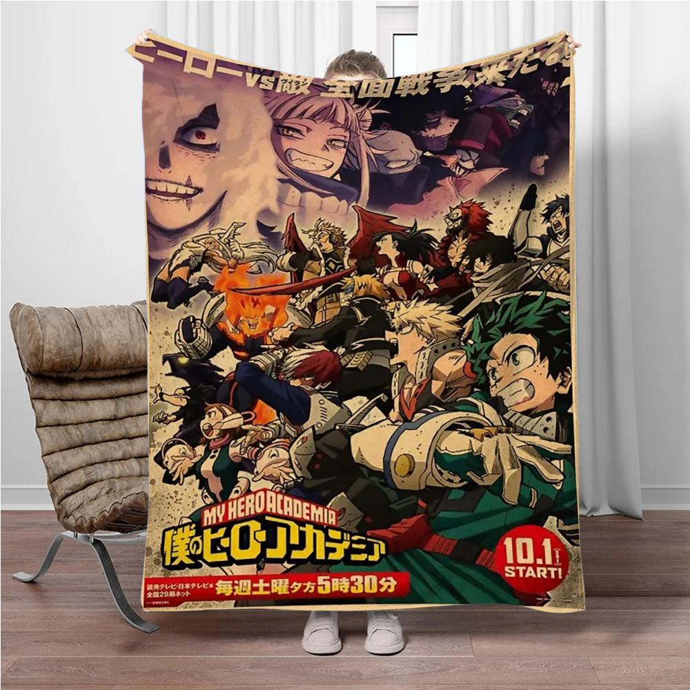 Vintage M-My-Hero-Academia 3D Printed Flannel Blanket Living Room Sofa Bed Camping Picnic Warm Blanket Holiday Gifts