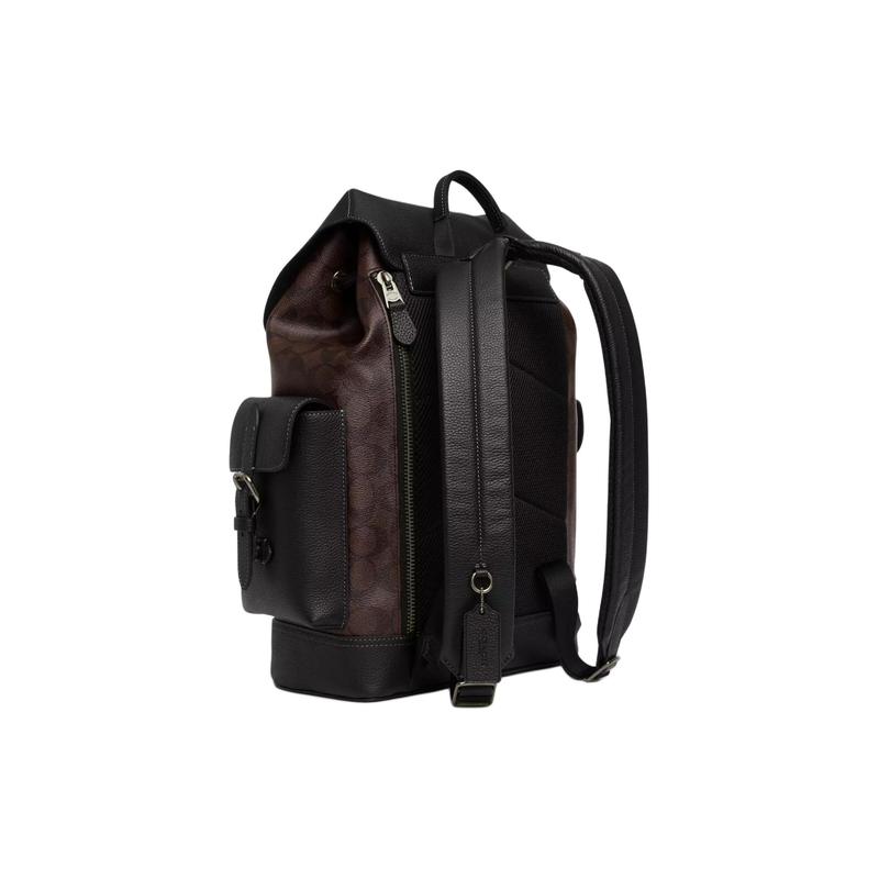 COACH Hudson 30 classic presbyopia logo coated canvas and leather backpack large size men's mahogany with black