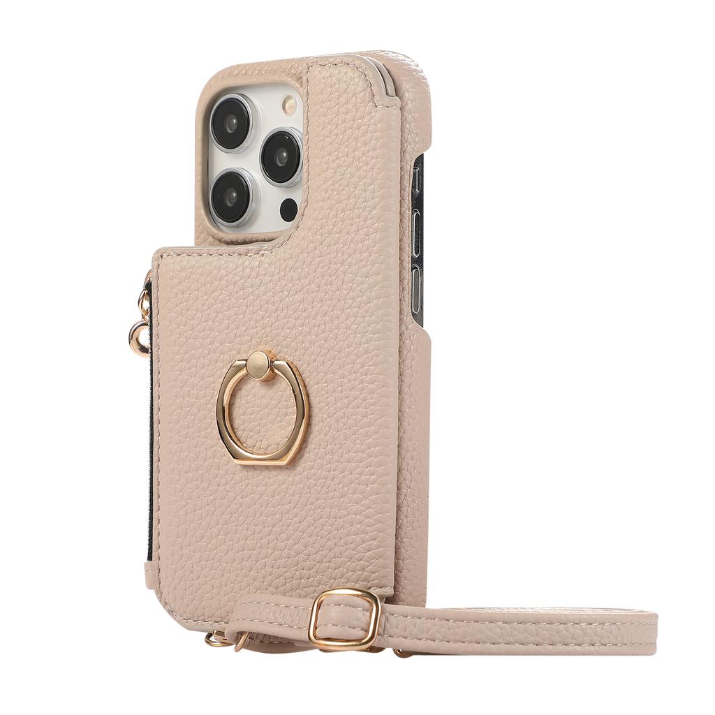 Ring Holder Crossbody Zipper Cards Solt Wallet Leather Case For iPhone 15 Pro Max 14 Plus 13 12 11 SE 2022 Makeup Mirror Cover