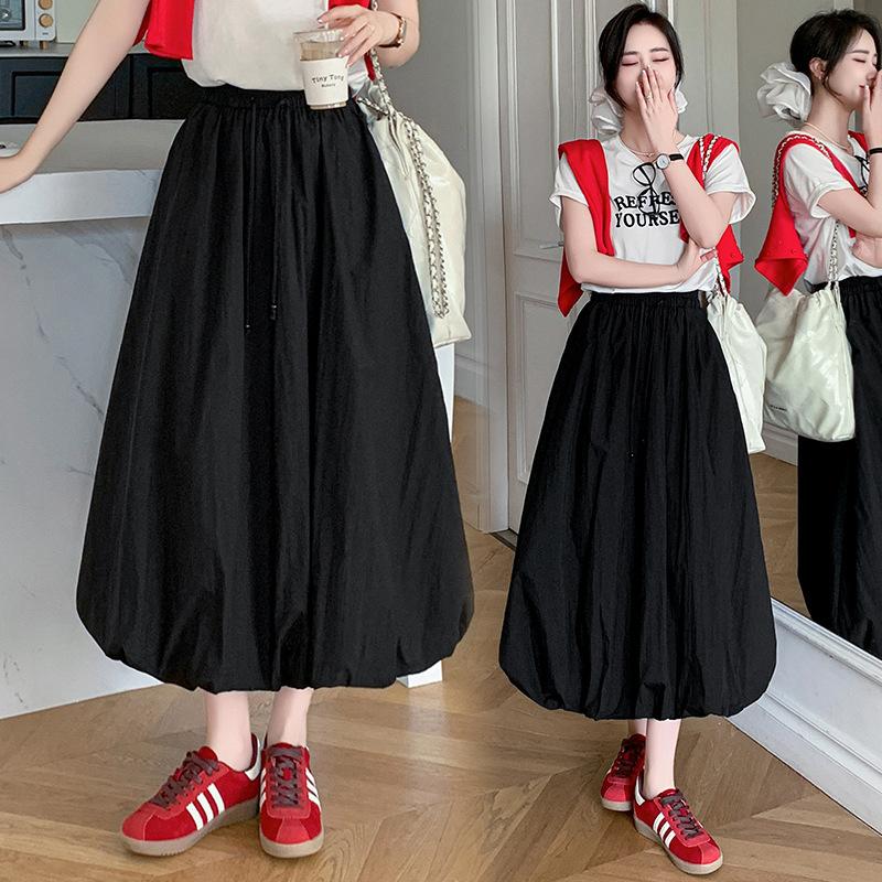 

Белая юбка миди и макси женская летняя юбка-пузырь, юбка-зонт, юбка-фонарик с высокой талией one size fits all чёрный