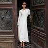 White Knitted Long Dress Women 2026 Spring New Long Sleeve Bandage Loose Casual Dress Streetwear Womens Vestidos