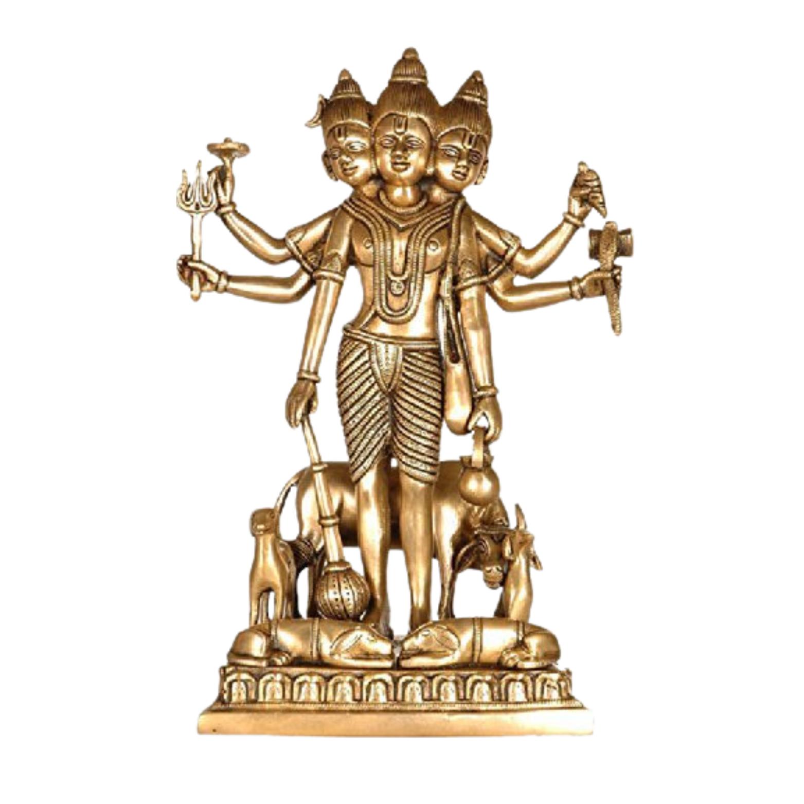 

Ashtadhatu Made Shri Guru Dattatreaya Puja Idol, Antique Brass Puja Idol- 28 Cm
