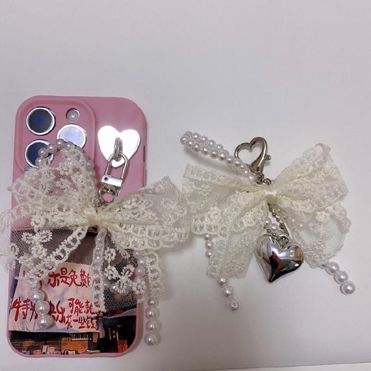 Pearls and Bowknot Embellished Keychain Elegant Bowknot Pearls Keychain Colorful Bowknot Pendant for Bags and Phones