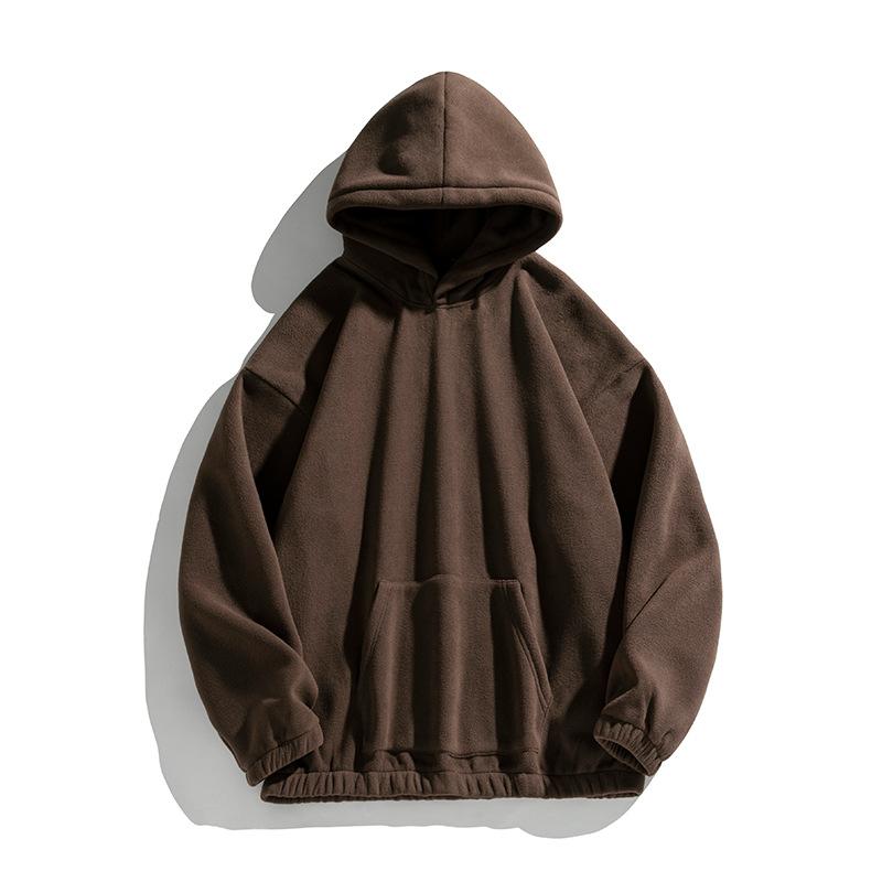 

Мужская флисовая толстовка с капюшоном весна-осень, простая модная однотонная толстовка с капюшоном XXL коричневый