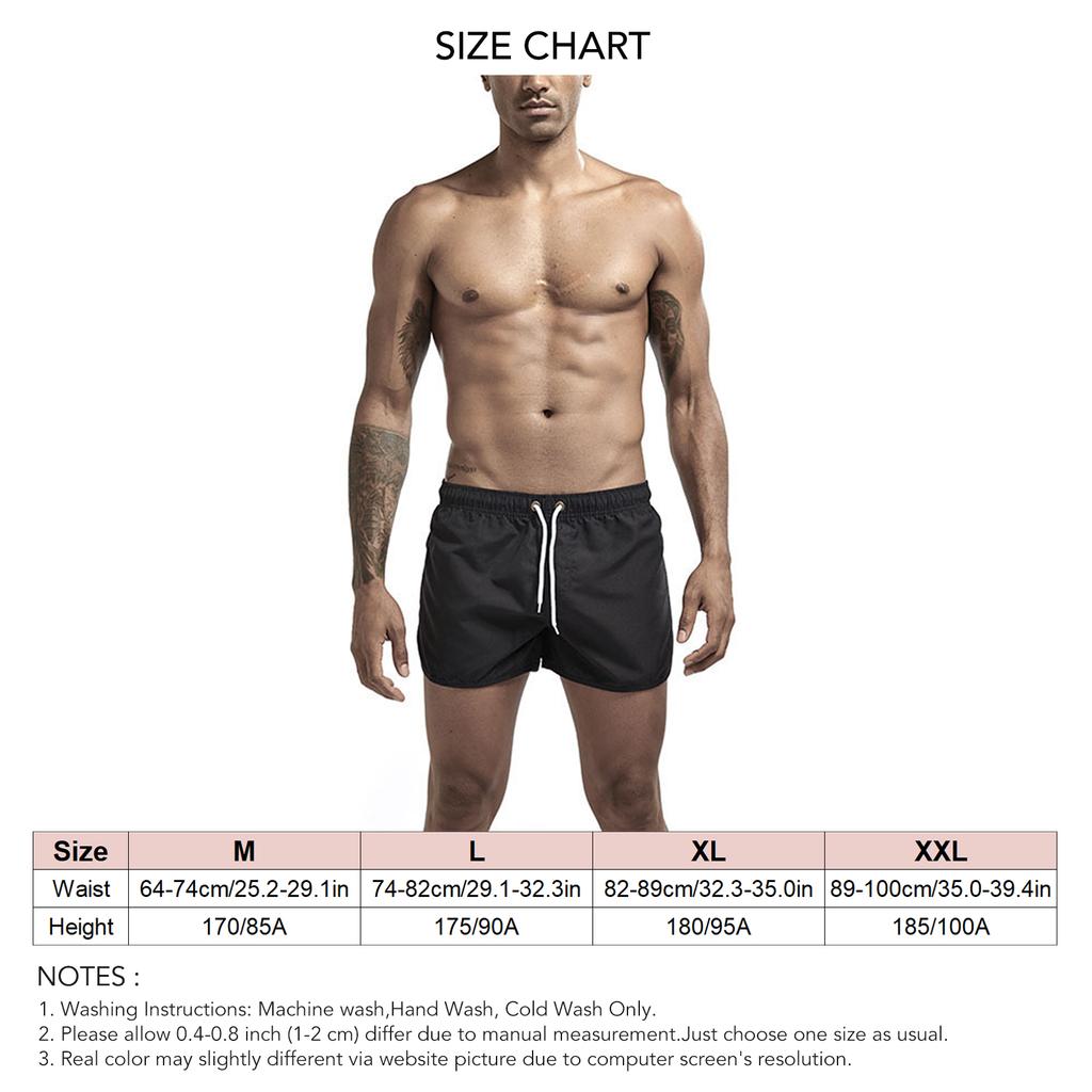 Men Beach Shorts Quick Dry Summer Breathable Polyester Men Swimming Shorts with Drawstring for Outdoor Sports Black M