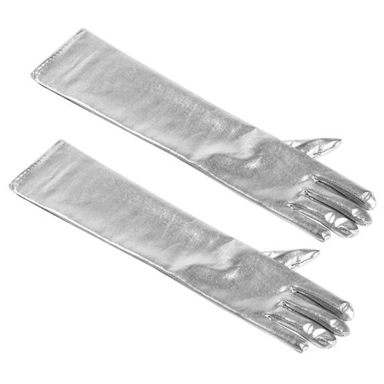 Cosplay Party Stage Performance Women Full Finger Shine Faux Leather Long Gloves