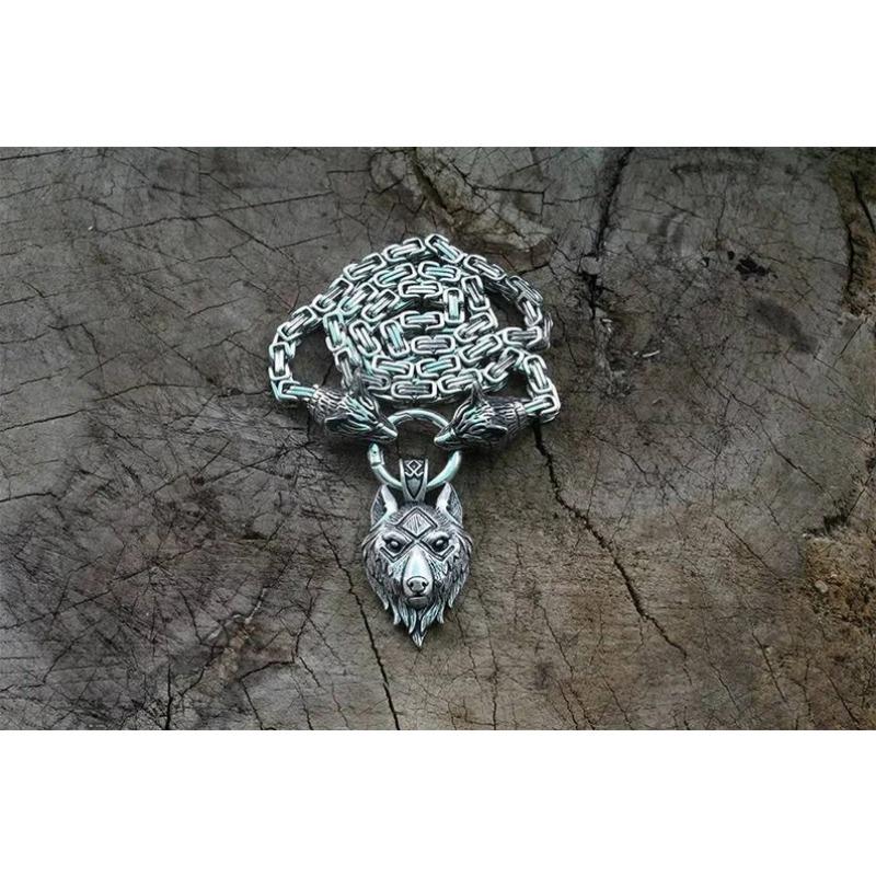 New Vintage Nordic Men's King Chain Wolf Head Pendant Necklace Jewelry Best Gift