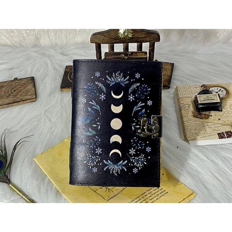 Moon phases recipe journal for men & women vintage leather journal