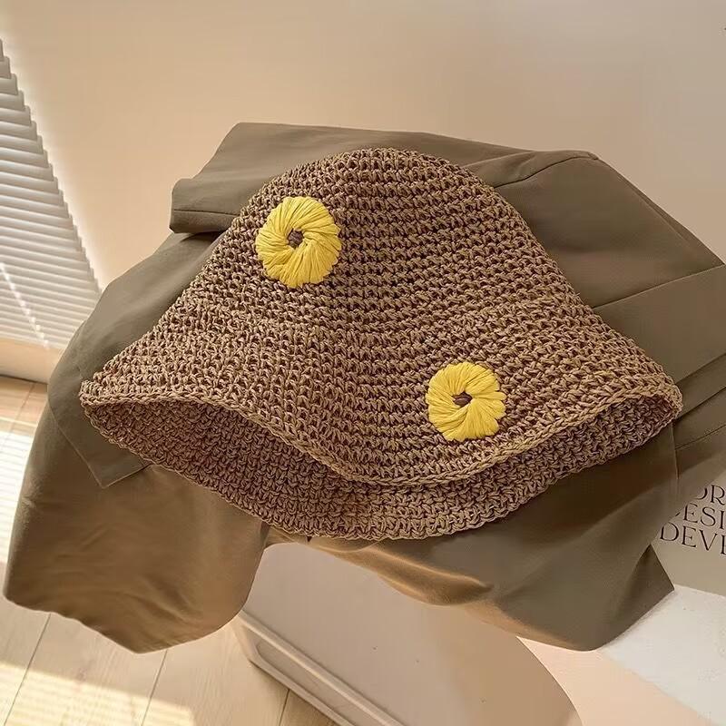 Hat Women's Spring and Summer Versatile Big Brim Straw Hat Summer Seaside Bucket Hat Face Small Sunscreen Hat Sun Hat