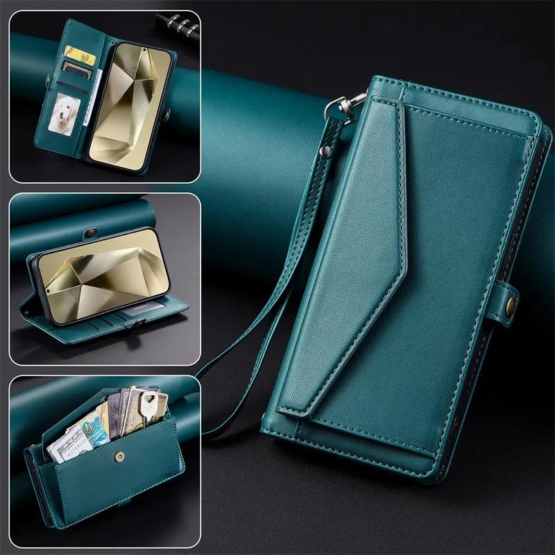Crossbody Flip Leather Case For Google Pixel 10 9A 9 8 8A 7 6 Pro XL With Long Lanyard Wallet Card Phone Cover Coque Etui