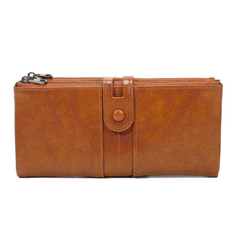 Women's Anti-Magnetic Waxed Leather Vintage Clutch PU Multi-Functional Long Wallet