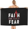 Beach Towel Oversized, Jesus Christian Faith Cross Over Fear Microfiber Bath Towel Vintage Beach Blanket Lightweight Thin Towels