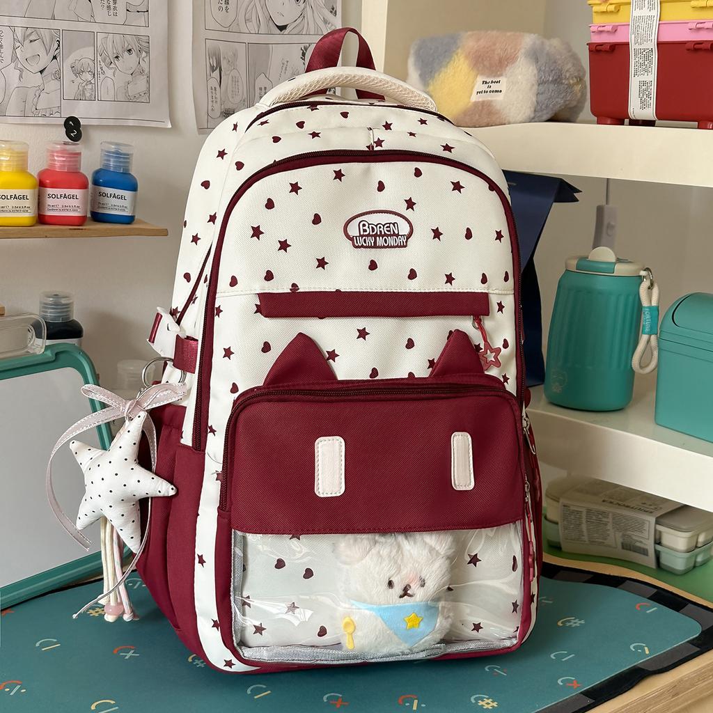 Schoolbag cute messenger bag women's new Japanese fresh, sweet and transparent pain bag students light class make-up bag