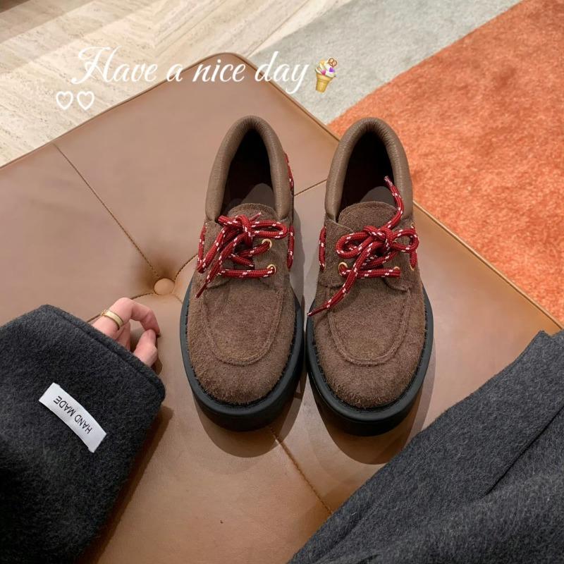 Sheepskin version~ miu wind lace-up leather thick-soled women's thick heel derby single shoes muffin shoes versatile small leather shoes