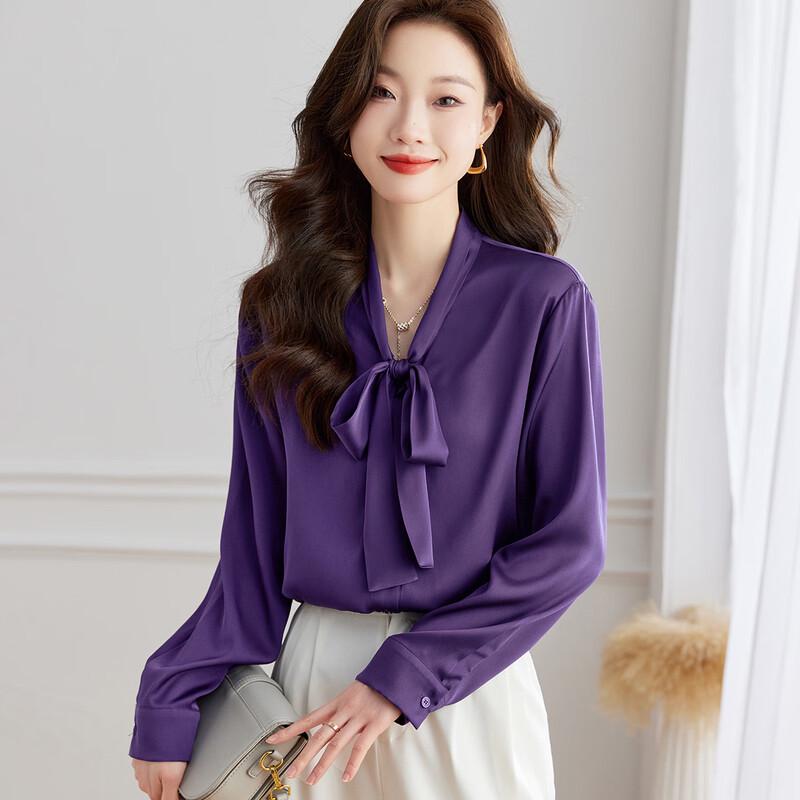 Srcr Women s 19 Momme 90% Silk Long-Sleeve French Style Blouse L
