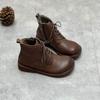 Botas cortas de cuero literarias de cabeza de muñeca nuevas de otoño e invierno, cuero suave, suela suave, cremallera lateral, interior de felpa, cálidas, botas Martin