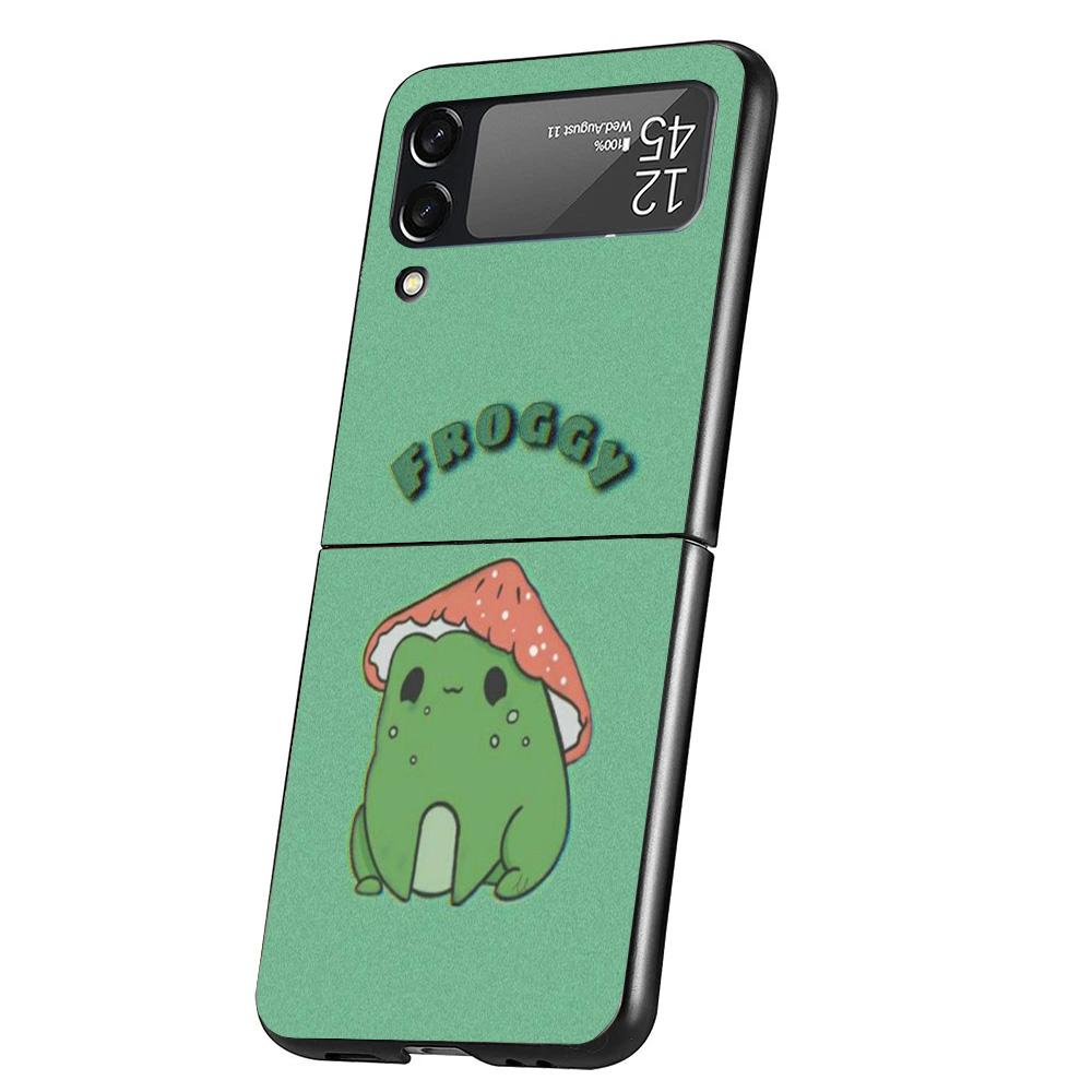 Cottagecore Frog Mushroom Kawaii Cover Phone Case For Samsung Galaxy Z Flip 7 6 5 4 3 5G Flip7 Flip6 Flip5 Flip4 Flip3 Black Fun