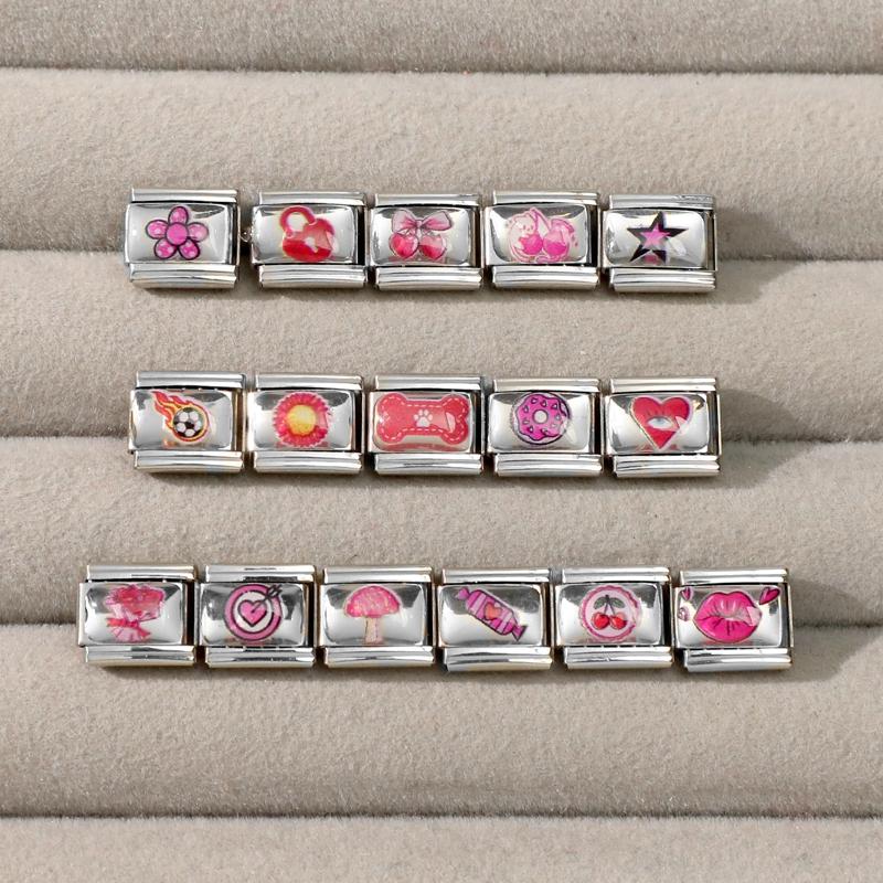 Wholesale Romantic Rose Candy Cherry Mushroom Lips Star Eye Italian Link Fit 9mm Stainless Steel Bracelet Making DIY Charm Gift