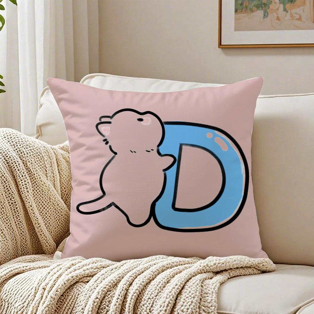 Cute Cat Hugging English Letters Cushion Cover Pillowcase Anti-Dustmite Living Room Sofa Decor Cushion Room