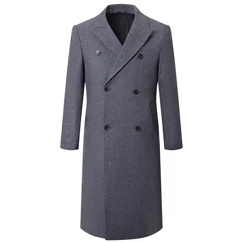 Outono e inverno espessado acolchoado extra longo joelho casaco de lã masculino trespassado fino trench coat