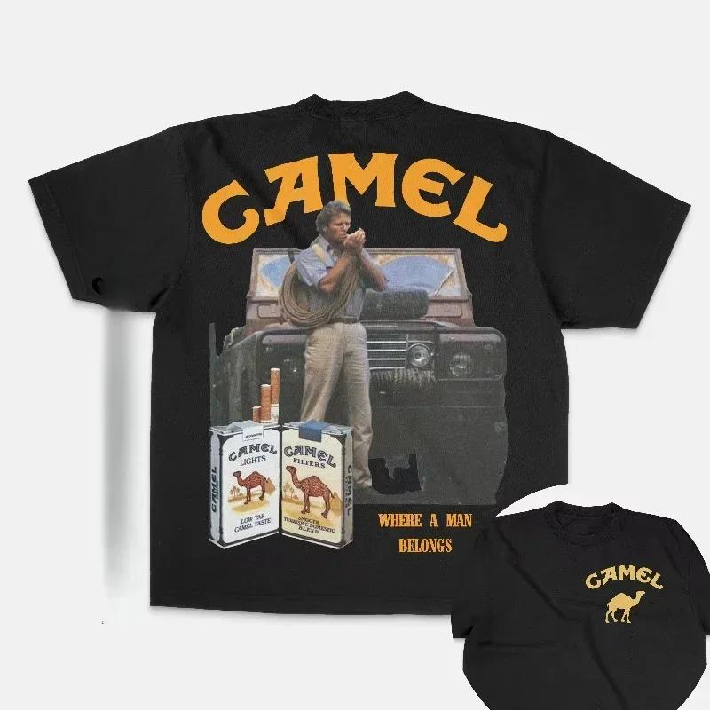 2025 Camel Car Cigarette T-Shirt Vintage Cotton T-shirts Short Sleeve Streetwear Women's Men Motorsport T-shirt Summer Popular