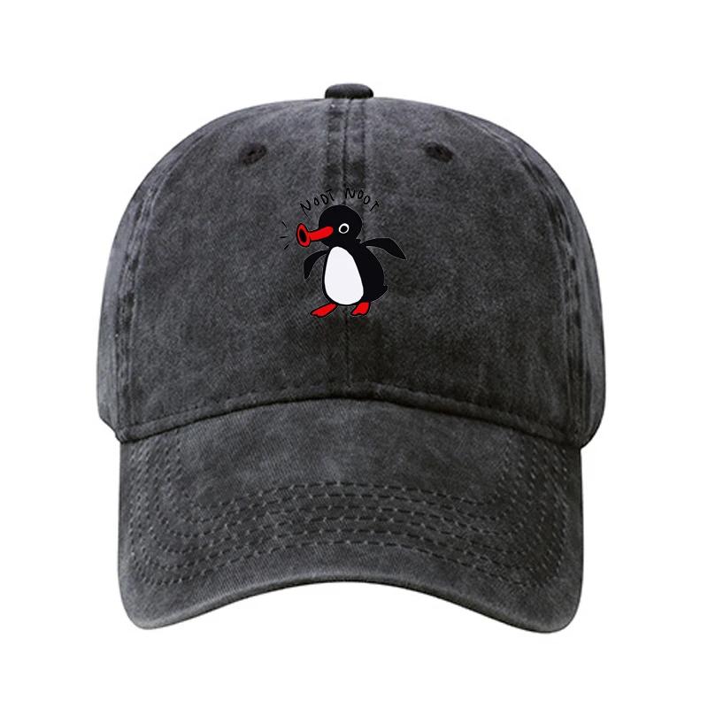 Noot Baseballkappe Herren Hohe Qualität Gewaschene Baumwolle Damen Sonnenschutz Visier Snapback Pinguin TV Frühling Sommer Sonnenhut Adjustable 54-59cm black
