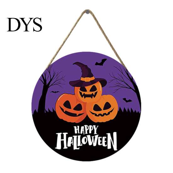 Autumn Festival Door Hanger Halloween Wall Pendant, with Pumpkin And Witch Silhouette, Wooden Durable Holiday Sign Round Hanging Sign, for Home Porch