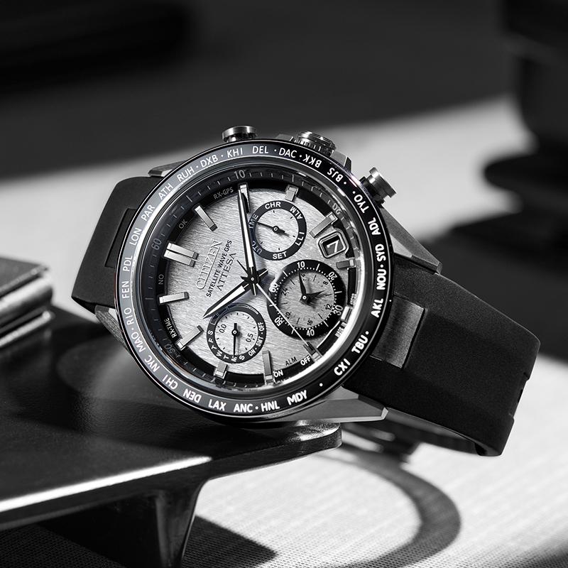 Citizen Attesa Light Powered Quartz Movement Titanium PU Strap Watch Unisex Silver Dial CC4055-14H